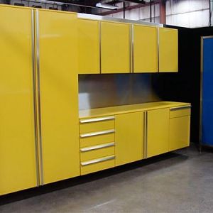 Indianapolis, Indiana - Our showroom showing the Designer Series cabinet line in Modena Giallo color.