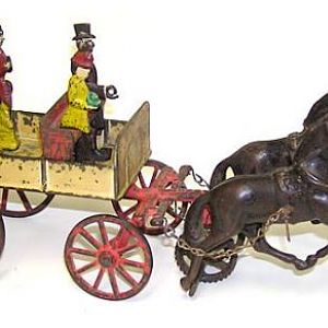 Carpenter Cast Iron 1890 Four Person Depot Wagon with Galloping Horses